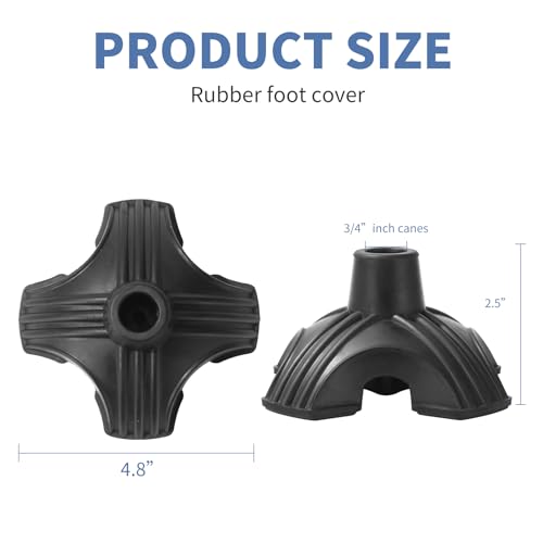 3/4 Inch Quad Cane Tips - Rubber Self-Standing Tips for Walking Canes