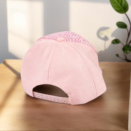JIANGLAI Pink Bling Rhinestone Baseball Cap with Ponytail Hole - Adjustable Sun Hat for Women & Men