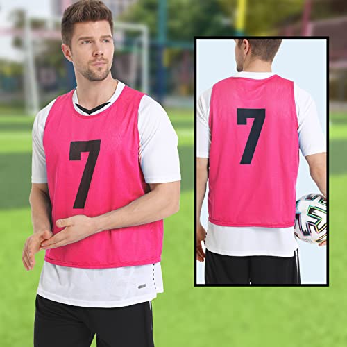 12 Pcs Soccer Pinnies for Youth and Adults - Numbered Mesh Scrimmage Vests