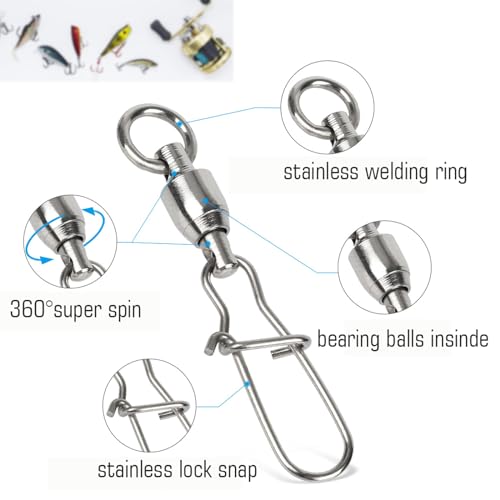 AMYSPORTS Size 0+0 Stainless Steel Ball Bearing Fishing Snap Swivels 50 pcs