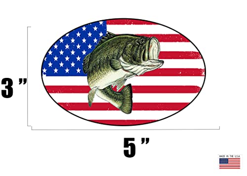 Bass USA Flag Car Decal - 5x3 Inch Fishing Sticker