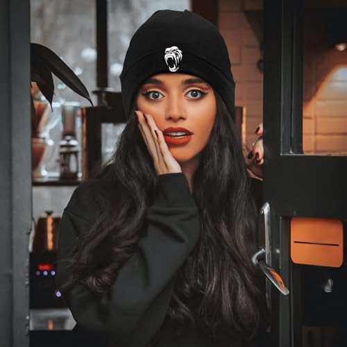 Black Knit Beanie Hat - Winter Warm Knitted Cap for Men & Women - Chimpanzee Roars