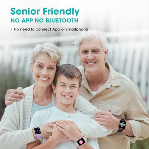 Senior-Friendly Pedometer Watch - Light Purple 1.4" | No App, Heart Rate & Sleep Tracker