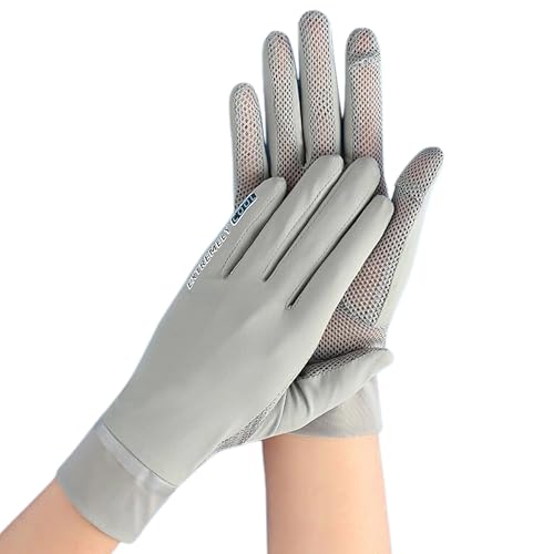 UPF 50+ Sun Protection Gloves for Women - Breathable Ice Silk - Grey, Medium