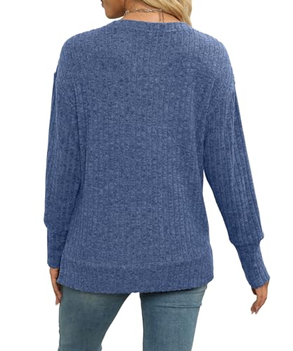 Womens Casual Crewneck Long Sleeve Sweater - Medium Blue