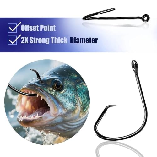 Circle Hooks for Live Bait - Offset Design, 50 Pcs, 4#
