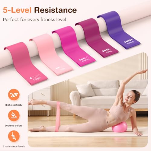 Pilates Kit - 13-Piece Home Workout Set with Ring & Ball - Pink