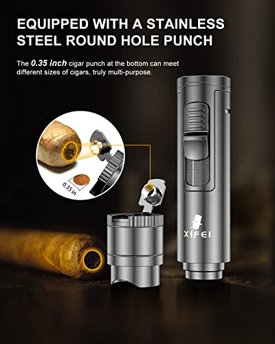 XIFEI Gun Ash Cigar Lighter with Puncher, Draw Enhancer & Stand – Refillable Windproof Torch