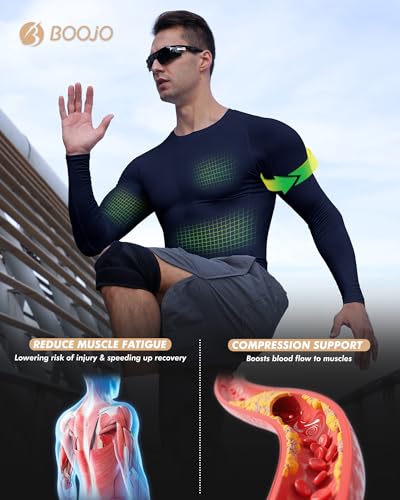 Compression Shirt for Men - Long Sleeve Athletic Base Layer - Large Black