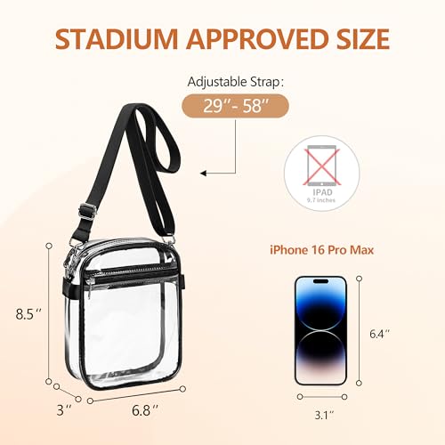 Clear Stadium Bag for Events - Waterproof Crossbody Purse, 8.5x6.8 Inches