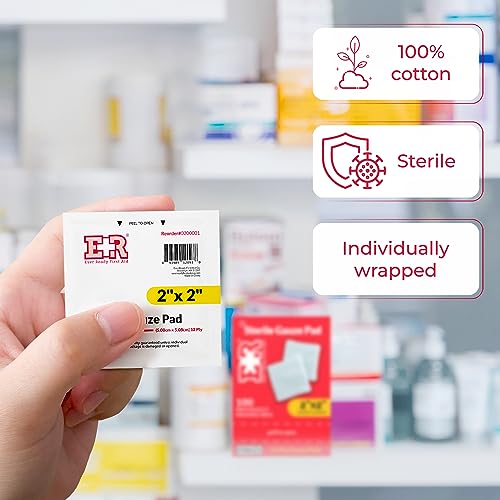 Sterile Gauze Pads 2x2 - 100% Cotton, Individually Wrapped - 100/Box
