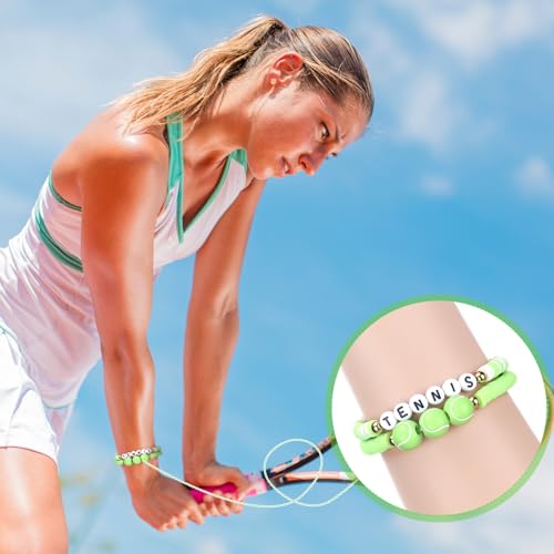 24 Pcs Tennis Ball Beaded Sports Wristbands - Green & White