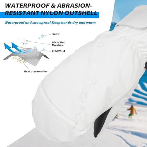 Warm Winter Ski Gloves for Men & Women - White Mittens