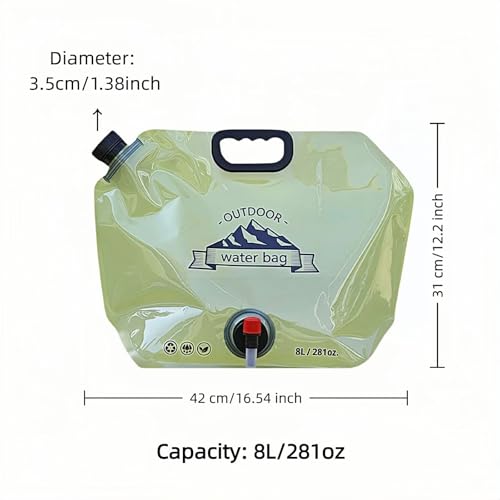 8L Collapsible Water Jug - BPA-Free, Leakproof with Faucet - Light Green