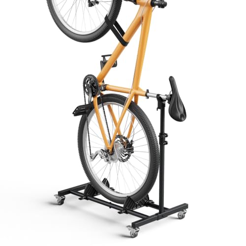 Black 1 Pack Vertical Bike Stand with Wheels, Adjustable Indoor Bicycle Storage Rack for Road, MTB & Hybrid Bikes up to 29"