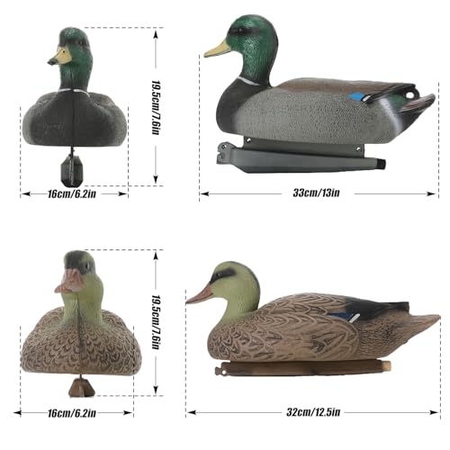 Mallard Duck Decoys 2-Pack - 13-Inch Floating Waterfowl Decoys with Weighted Keel for Hunting & Pond Decor