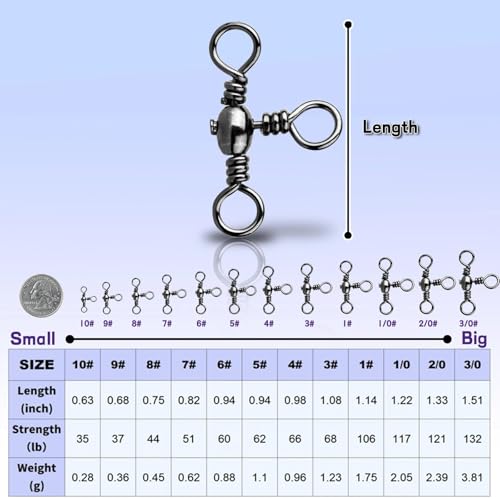 3-Way Fishing Swivels T-Turn Connector - 25pcs 37lbs