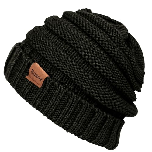Warm Slouchy Beanie Hat for Women - Thick Knit - Black