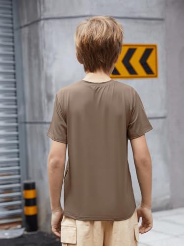Boys Athletic Short Sleeve T-Shirt - Dry Fit Crewneck - Brown, 5-6 Years