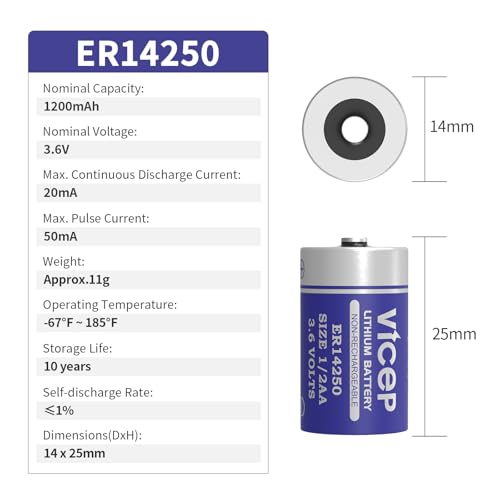 ER14250 Lithium Battery 2-Pack - 3.6V 1200mAh Non-Rechargeable