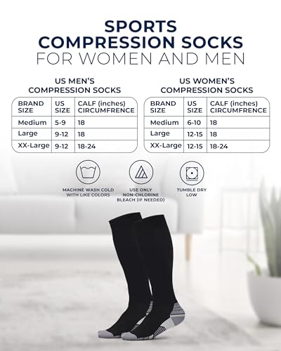 Large Black Pembrook 3 Pairs Compression Socks 20-30 mmHg for Running, Travel, Nurses
