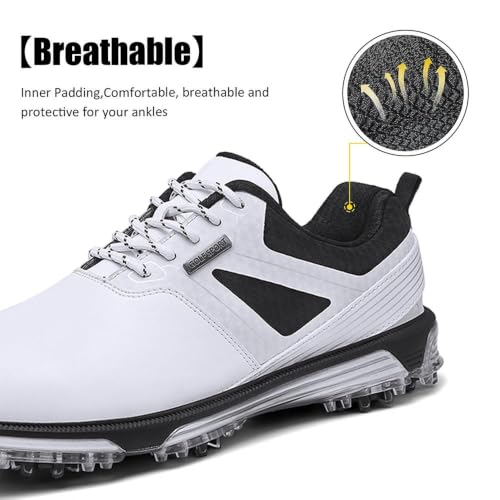 Men's Waterproof Golf Shoes - Lightweight, No-Slip, Size 10.5 White