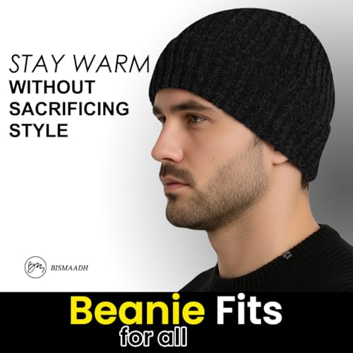 Winter Cuffed Beanie - Fleece-Lined, Soft & Warm - Black