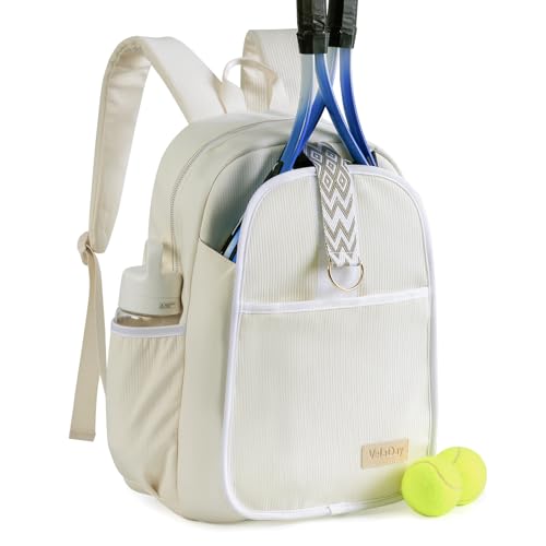 VELADAY Beige Quilted Tennis Bag for Women - Ultra-Light Racket Backpack