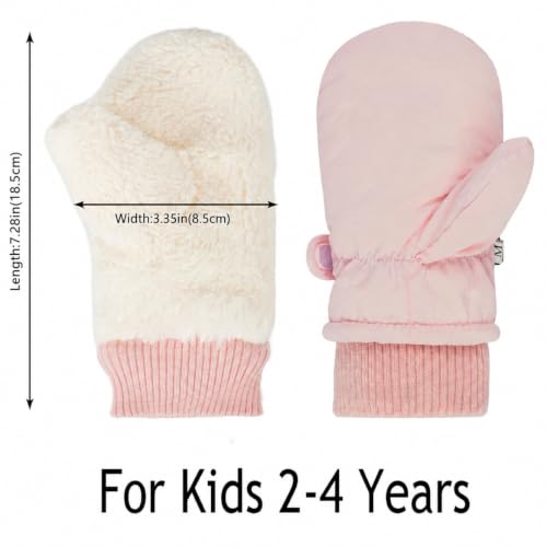 Kids Winter Ski Mittens - Warm, Water-Resistant Velvet - Pink, Medium