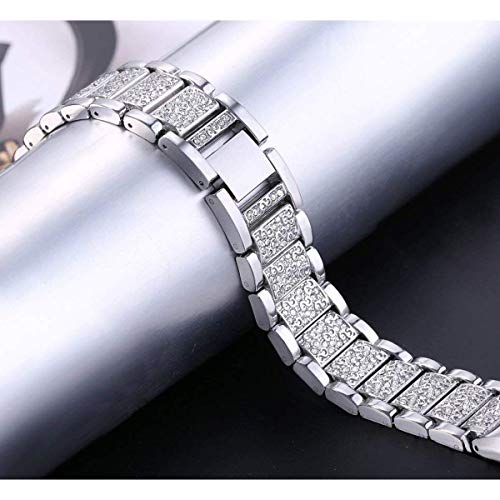 Mtozon Silver Rhinestone Bling Bands for Fitbit Charge 6/5 Dressy Metal Wristband