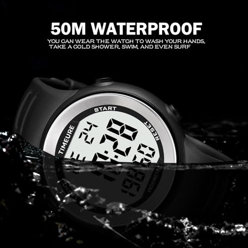 Pedometer Watch for Walking - No Charging, EL Backlight - Black
