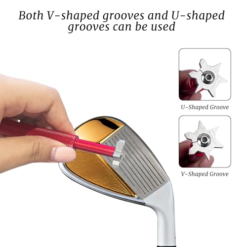 Golf Club Groove Sharpener Tool with 6 Heads & Storage Tube - Red
