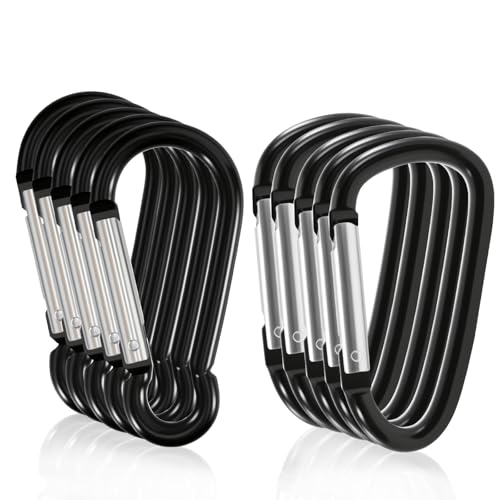 3 Inch Aluminum Carabiner Clip Set - 10 Pack D-Ring & Snap Hook Keychain