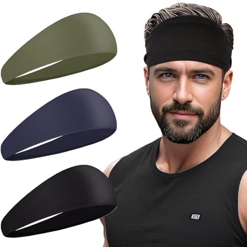 Moisture-Wicking Sports Headbands for Men - Black, Army Green, Dark Blue