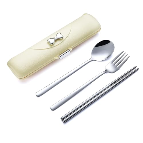 Portable Silverware Set with Case - Light Yellow Utensils