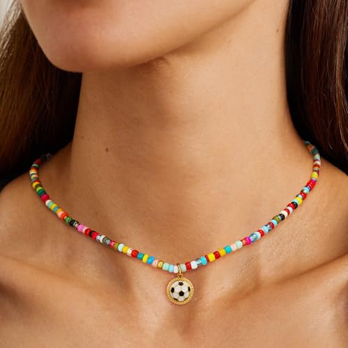 Colorful Beaded Necklace for Soccer Fans - 14+2 Inches