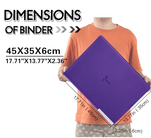 Purple 16 Pocket Trading Card Binder Holds 1600+ Cards with Zipper & Label