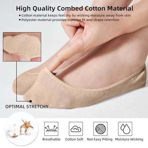 12 Pairs Women's No Show Socks - Ultra Low Cut Invisible Non-Slip Socks, 5-8 Size, Black/Nude/White