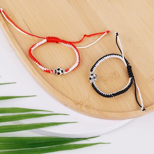 Adjustable Braided Football Bracelets - 2 Pack, Red & White, Black & White