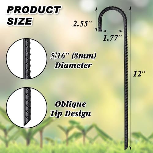 12 Inch Heavy Duty J Hook Ground Stakes - 16 Pack, Black