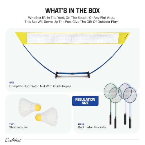 Badminton Set with 4 Rackets & 2 Shuttlecocks - Yellow/Blue