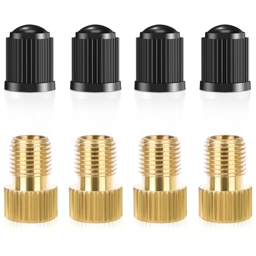 8-Piece Brass Presta to Schrader Valve Adapter Set with Tire Valve Covers
