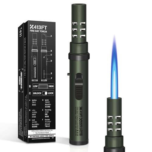 CAMVIL Army Green Windproof Torch Lighter with Refill & Safety Lock