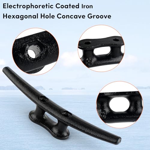 ORLANG 8 Inch Dock Cleats 6 Pack - Black Galvanized Boat Tie-Down Hardware