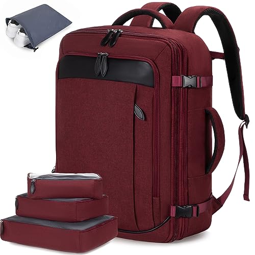 LOVEVOOK Red XL Expandable Carry-On Backpack with 4 Packing Cubes & Water Resistance