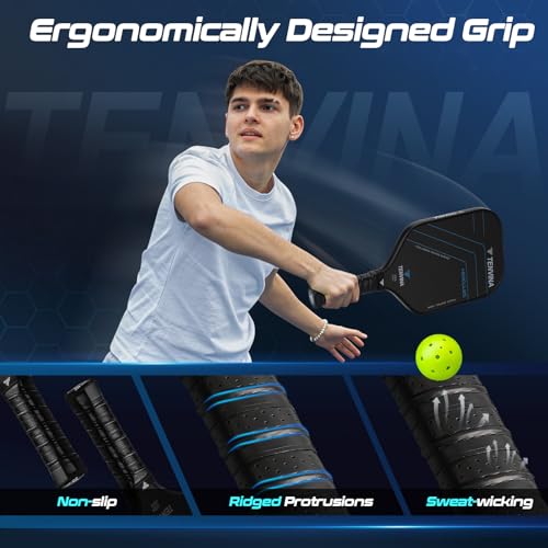 TENVINA Pickleball Paddle - Elongated Pure Black, 16mm Thickness