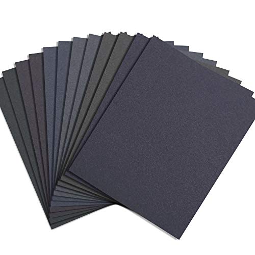 Abrasive Dry Wet Waterproof Sandpaper Sheets Assorted Grit of 400/600/ 800/1000/ 1200/1500 for Furniture, Hobbies and Home Improvement, 12 Sheets (9 x 11 Inch)