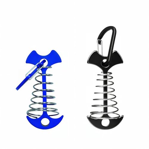 Fishbone Deck Tent Anchors with Carabiner - Adjustable Aluminum - Blue & Black