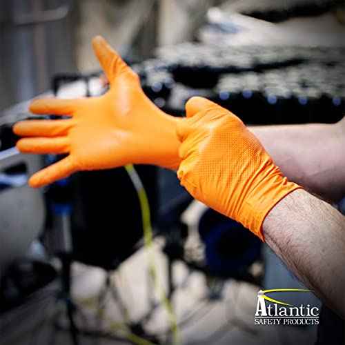 Atlantic Safety Products Outrageous Orange Heavy-Duty Disposable Nitrile Gloves, 8-mil, Latex and Powder Free, Orange, Large, 100-Ct
