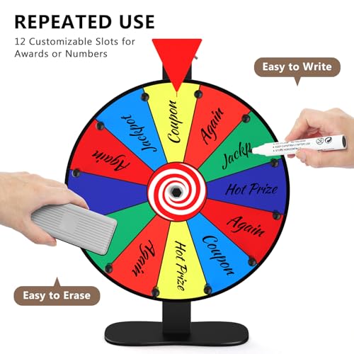 12-Inch Color Prize Wheel with 12 Slots – Dry-Erase Wheel for Parties, Carnivals & Classrooms
